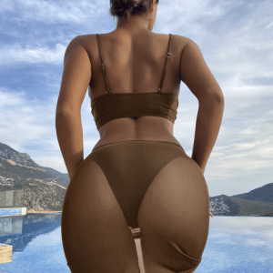 Shell Cup Pearl Strap Bikini 3-Piece Set – Mocha Brown detail