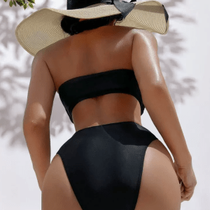 Starfish Accent High-Waist Bandeau Bikini – Black detail