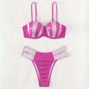 Women's Shell Cup Push-Up Bikini Set – Shimmer Pink front