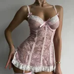 Прозрачный кружевной комплект нежно-розового цвета